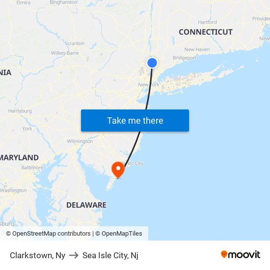 Clarkstown, Ny to Sea Isle City, Nj map