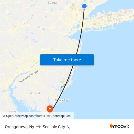 Orangetown, Ny to Sea Isle City, Nj map