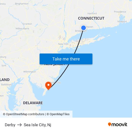 Derby to Sea Isle City, Nj map