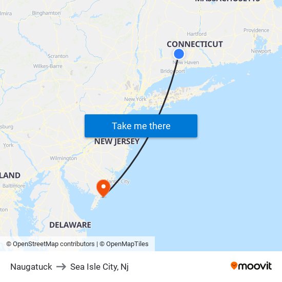 Naugatuck to Sea Isle City, Nj map