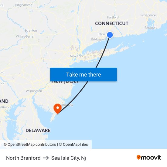 North Branford to Sea Isle City, Nj map