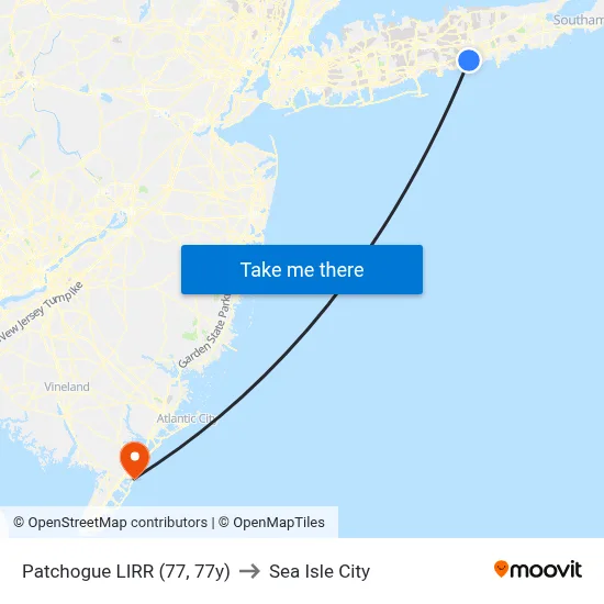 Patchogue LIRR (77, 77y) to Sea Isle City map
