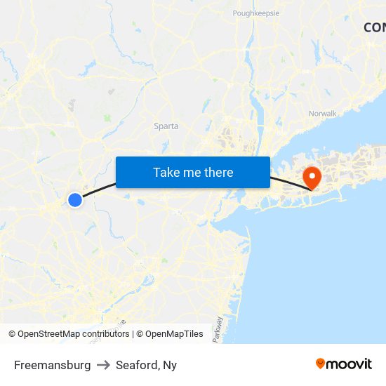 Freemansburg to Seaford, Ny map