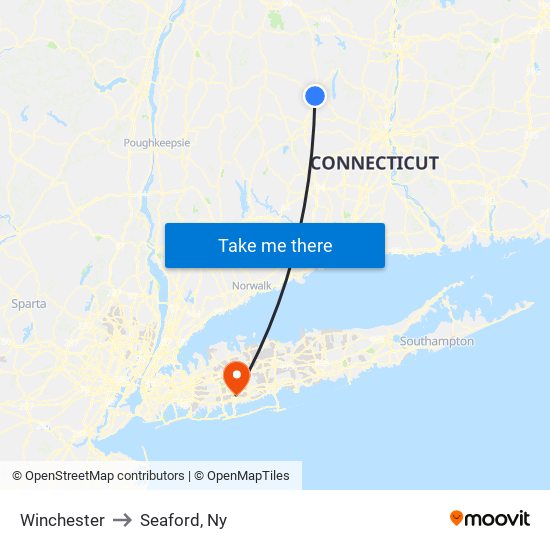 Winchester to Seaford, Ny map