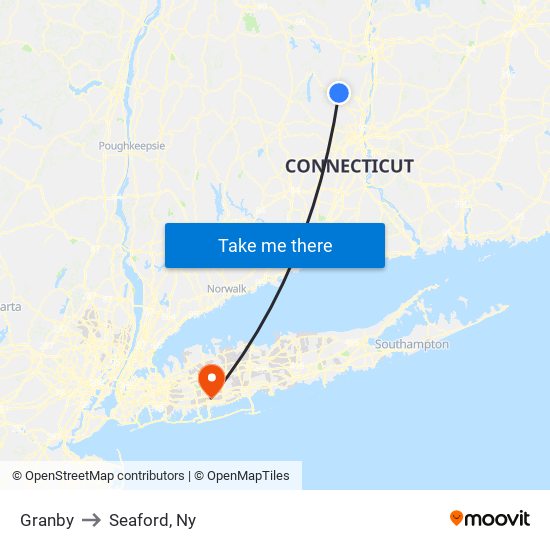 Granby to Seaford, Ny map