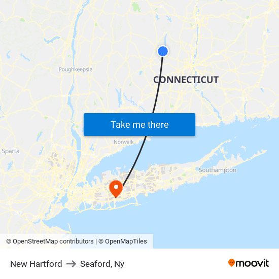 New Hartford to Seaford, Ny map