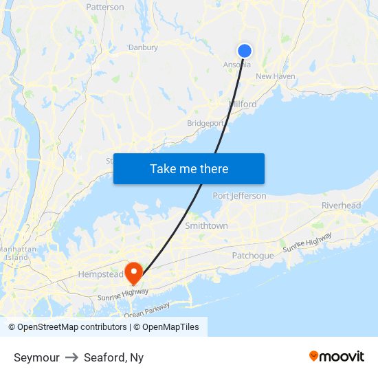 Seymour to Seaford, Ny map