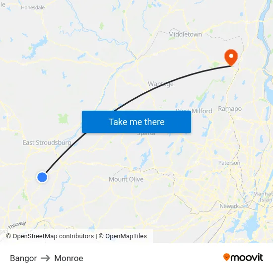 Bangor to Monroe map