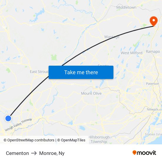 Cementon to Monroe, Ny map