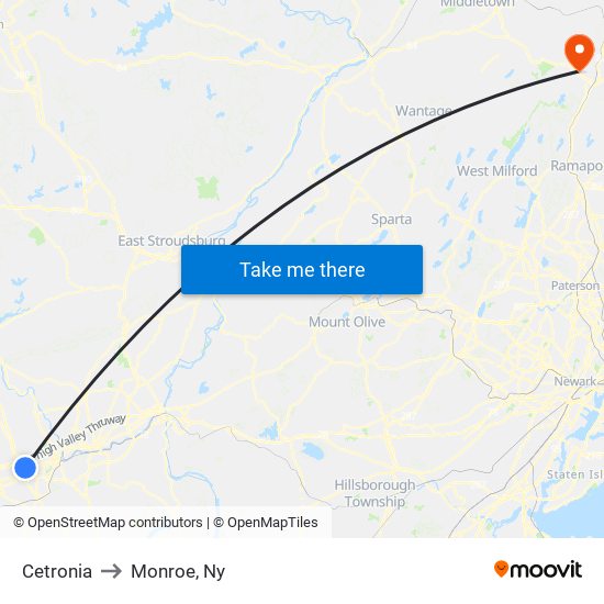 Cetronia to Monroe, Ny map