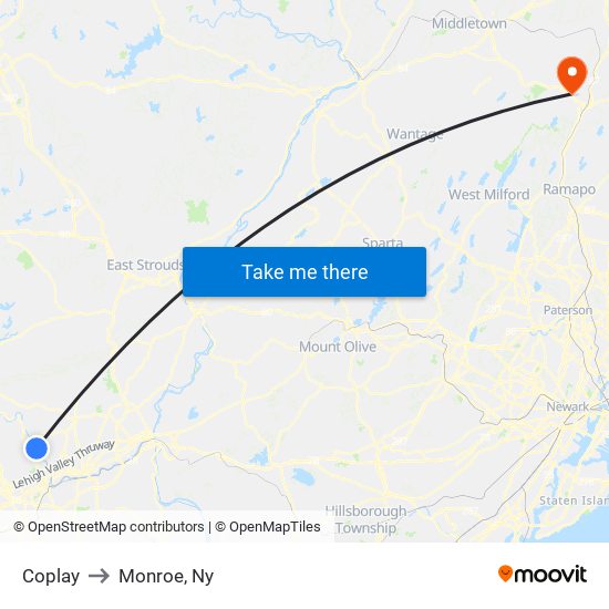 Coplay to Monroe, Ny map