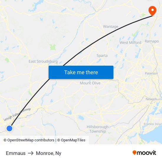 Emmaus to Monroe, Ny map