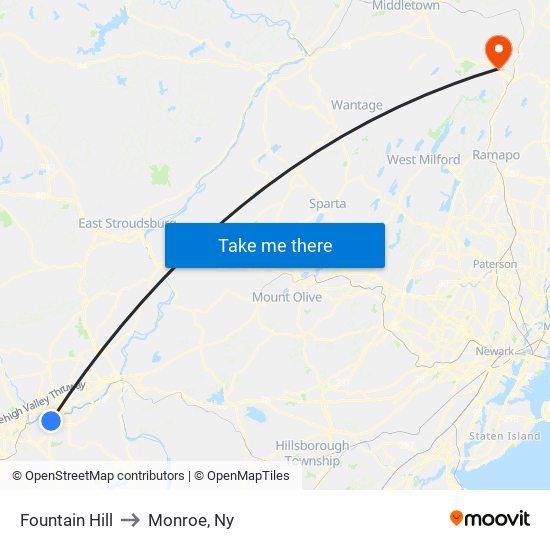 Fountain Hill to Monroe, Ny map