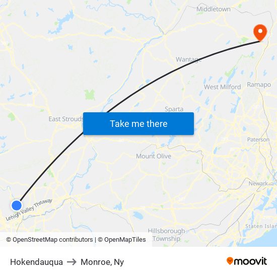 Hokendauqua to Monroe, Ny map