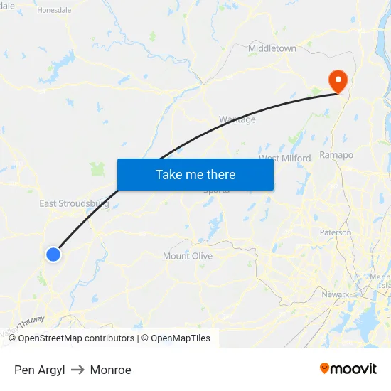 Pen Argyl to Monroe map
