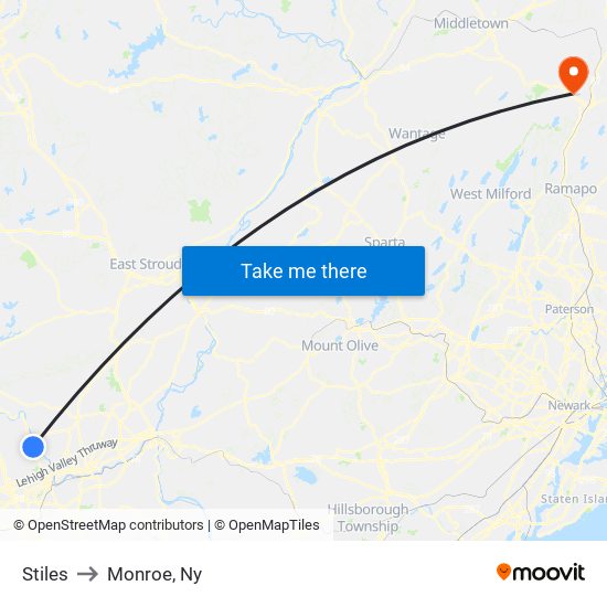 Stiles to Monroe, Ny map