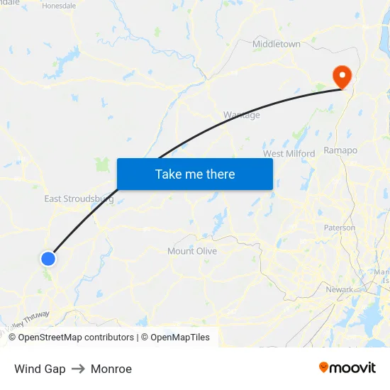 Wind Gap to Monroe map