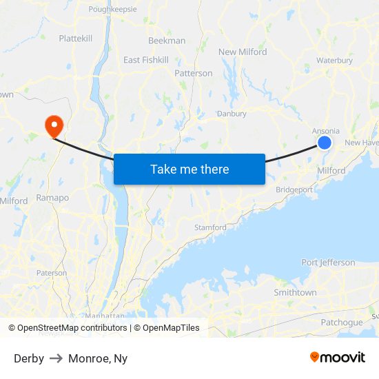 Derby to Monroe, Ny map