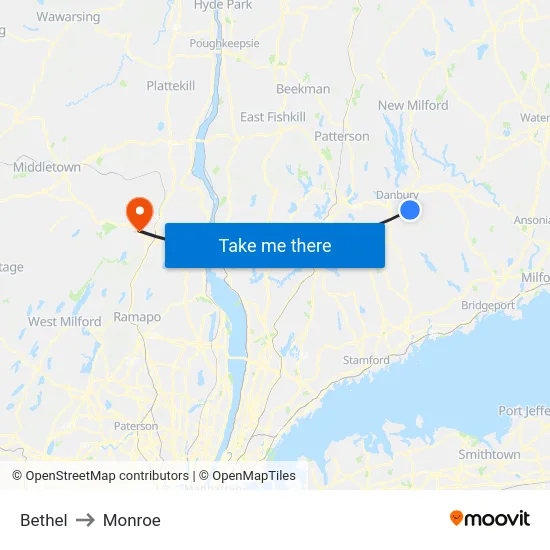 Bethel to Monroe map