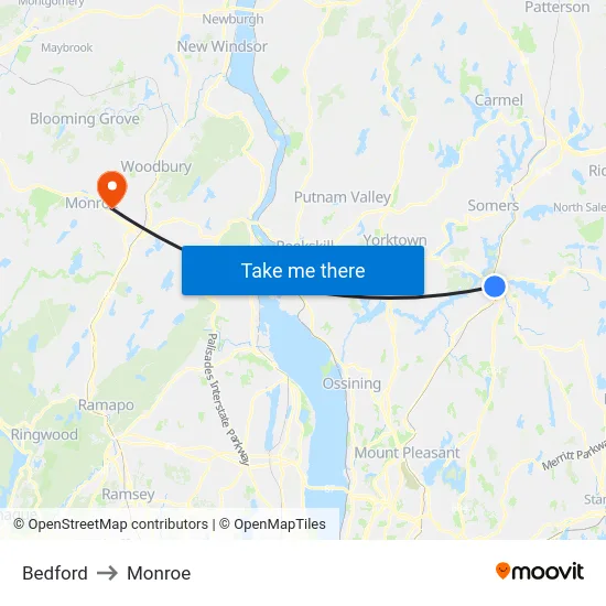 Bedford to Monroe map