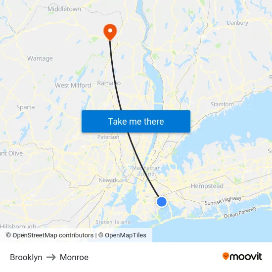 Brooklyn to Monroe map