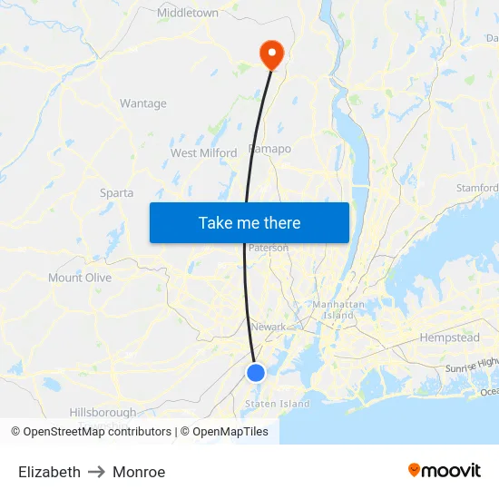 Elizabeth to Monroe map