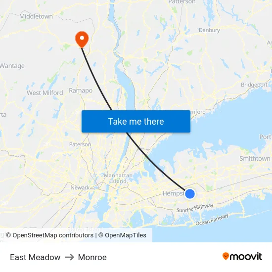 East Meadow to Monroe map