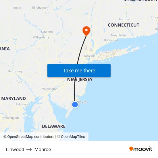 Linwood to Monroe map