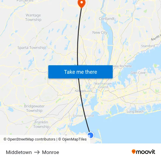 Middletown to Monroe map