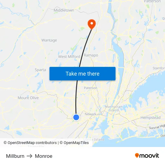 Millburn to Monroe map