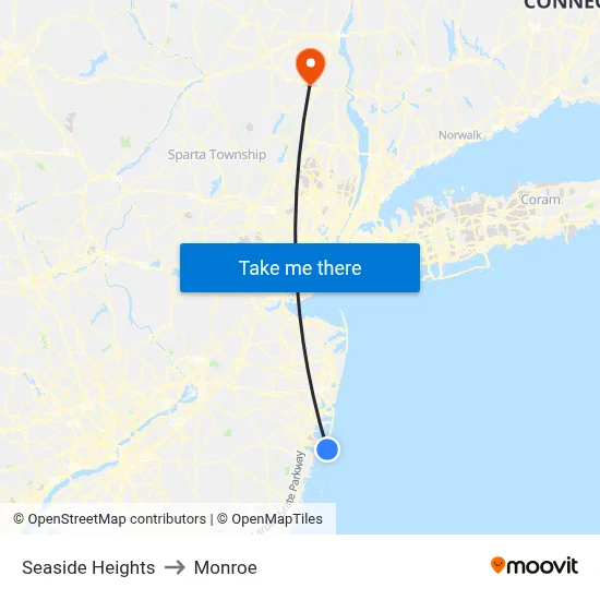 Seaside Heights to Monroe map
