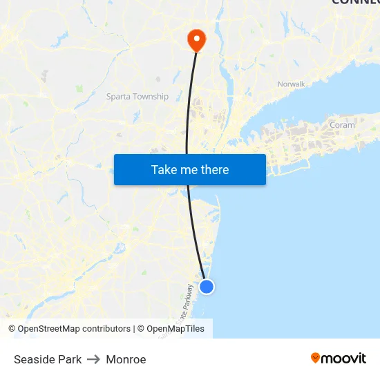 Seaside Park to Monroe map