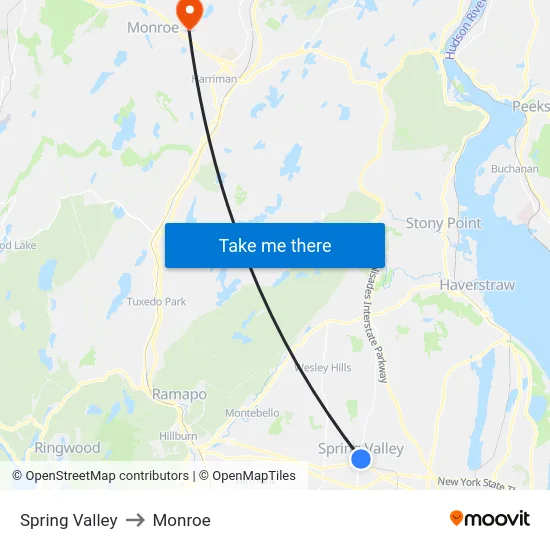 Spring Valley to Monroe map