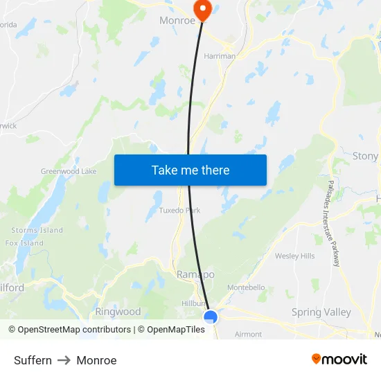 Suffern to Monroe map