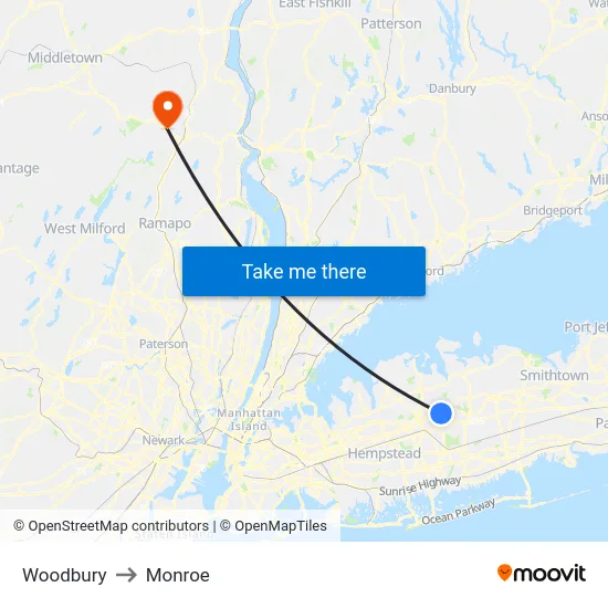 Woodbury to Monroe map