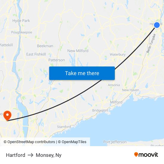 Hartford to Monsey, Ny map