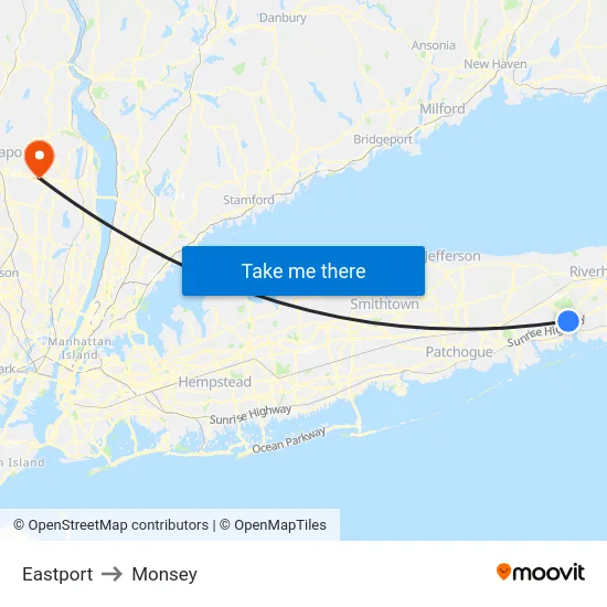 Eastport to Monsey map