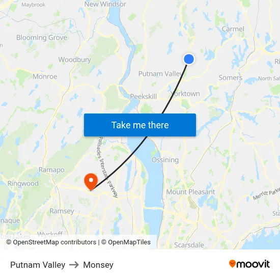 Putnam Valley to Monsey map