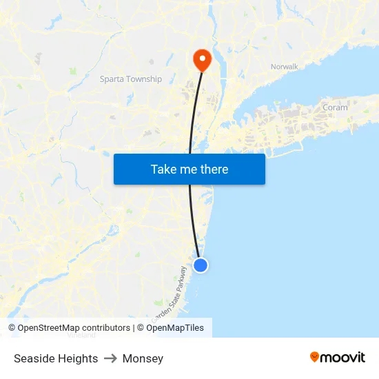 Seaside Heights to Monsey map