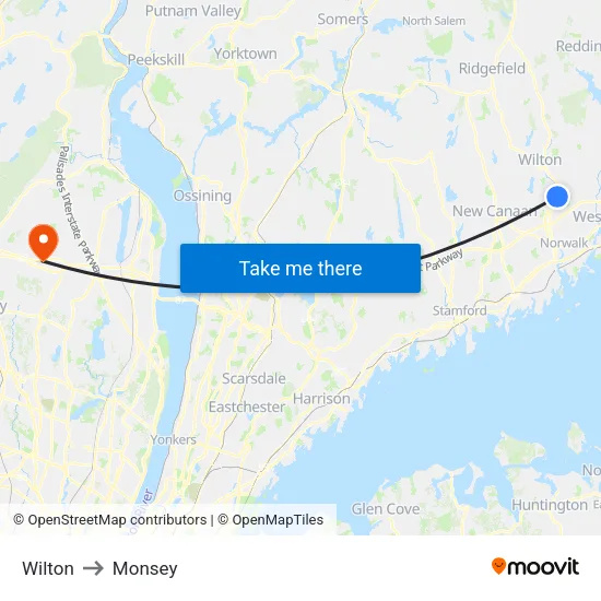 Wilton to Monsey map
