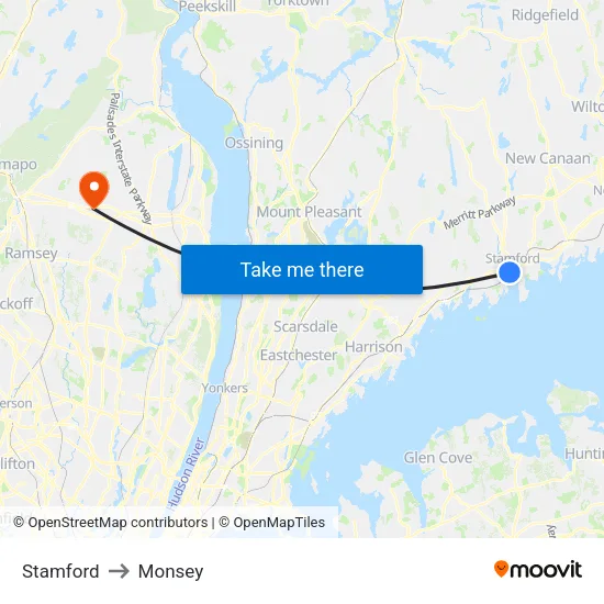 Stamford to Monsey map