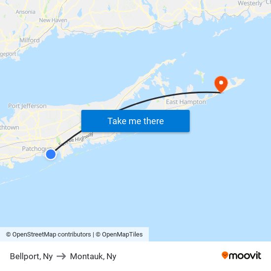 Bellport, Ny to Montauk, Ny map