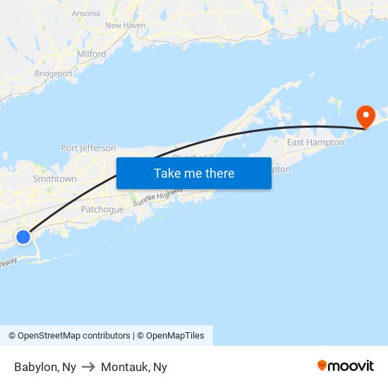 Babylon, Ny to Montauk, Ny map