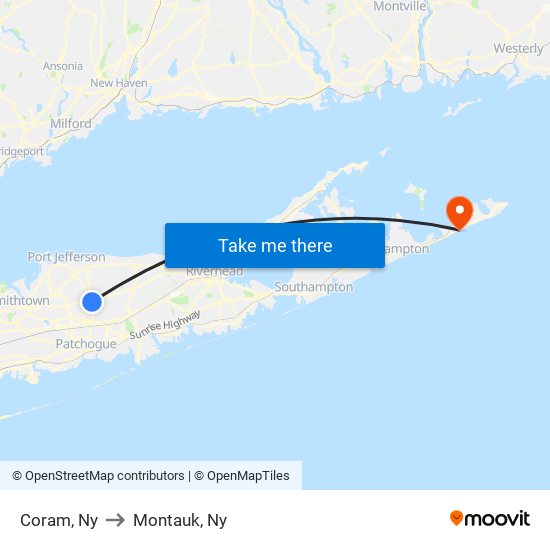 Coram, Ny to Montauk, Ny map