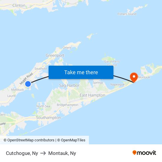 Cutchogue, Ny to Montauk, Ny map