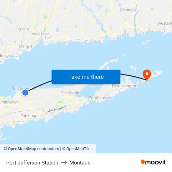 Port Jefferson Station to Montauk map