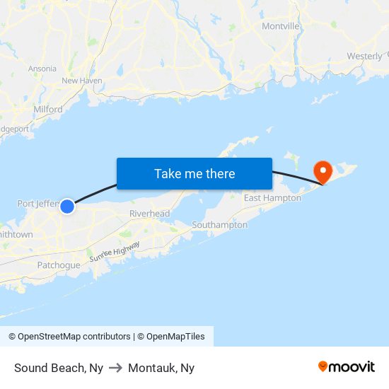 Sound Beach, Ny to Montauk, Ny map