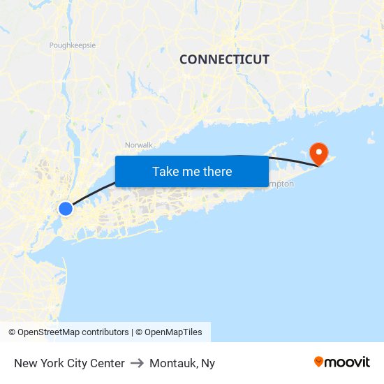 New York City Center to Montauk, Ny map