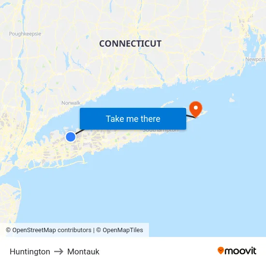 Huntington to Montauk map