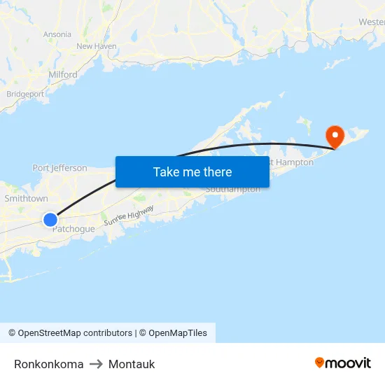 Ronkonkoma to Montauk map